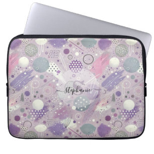 Abstract Purple Circles with Paint Strips Accents Laptop Sleeve