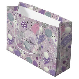 Abstract Purple Circles with Paint Strips Accents Large Gift Bag