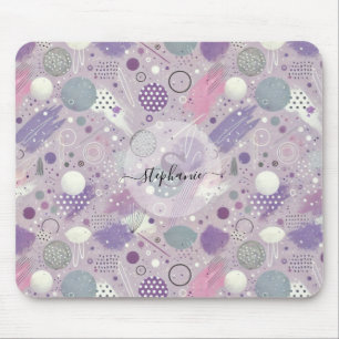 Abstract Purple Circles with Paint Strips Accents Mouse Mat