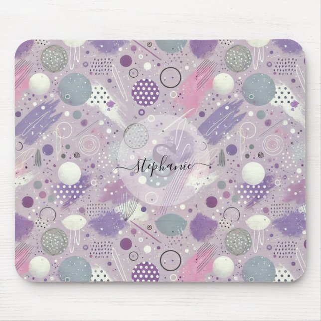 Abstract Purple Circles with Paint Strips Accents Mouse Mat (Front)