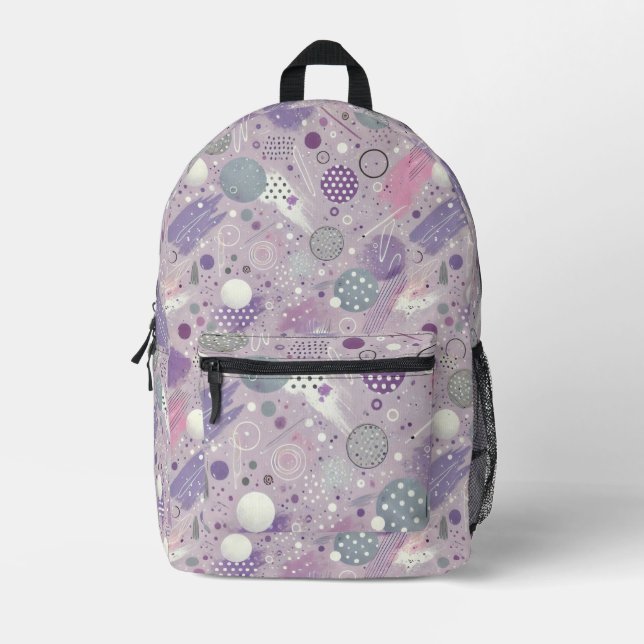 Abstract Purple Circles with Paint Strips Accents Printed Backpack (Front)