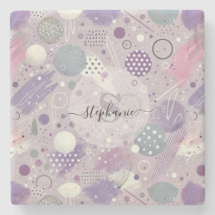 Abstract Purple Circles with Paint Strips Accents Stone Coaster