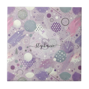 Abstract Purple Circles with Paint Strips Accents Tile