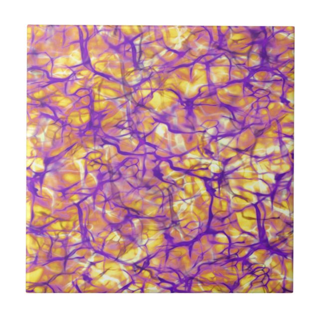 Abstract Purple Circuits on Yellow Tile (Front)