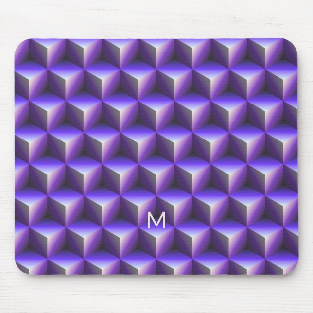 Abstract Purple Cube Block Pattern Mouse Mat (Front)
