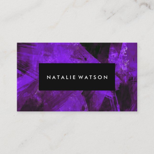 Abstract Purple Dark Paint Modern Elegant Business Card (Front)