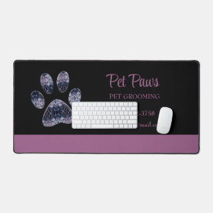 Abstract Purple Dog Paw Pet Grooming Service  Busi Desk Mat