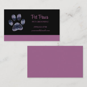 Abstract Purple Dog Paw Pet Grooming Service Business Card