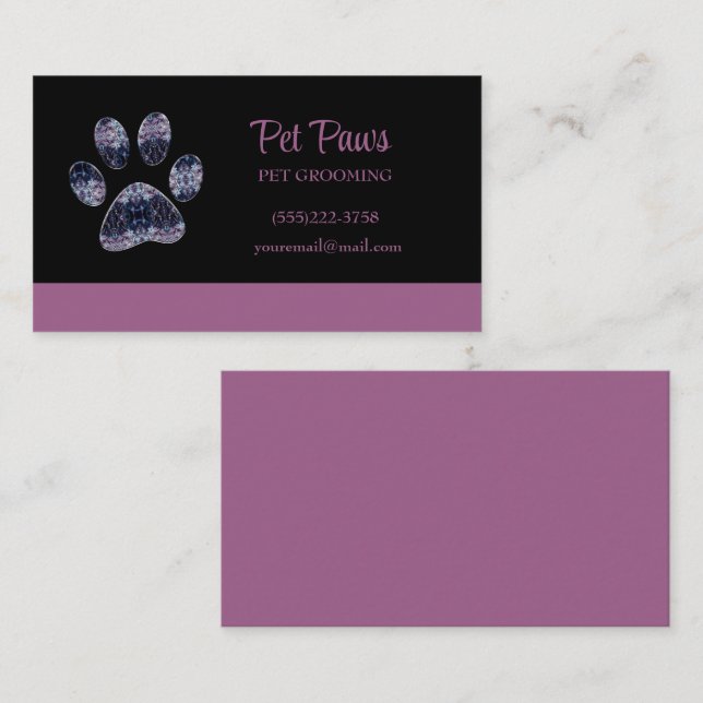 Abstract Purple Dog Paw Pet Grooming Service  Business Card (Front/Back)