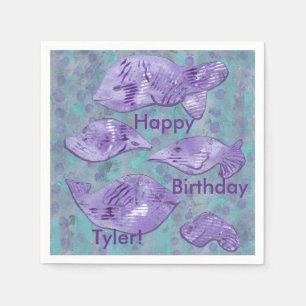 Abstract Purple Fish Personalised Birthday Napkins