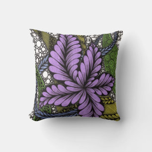 Abstract Purple Flower Olive Green Accen Cushion