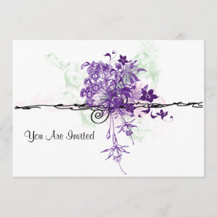 Abstract Purple Flowers Bouquet, You Are Invited Invitation