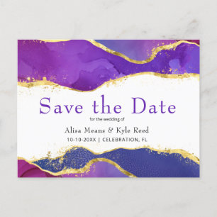 Abstract Purple Fuchsia Gold Save the Date Announcement Postcard