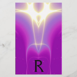 ABSTRACT PURPLE FUCHSIA WHITE LIGHT WAVES MONOGRAM STATIONERY