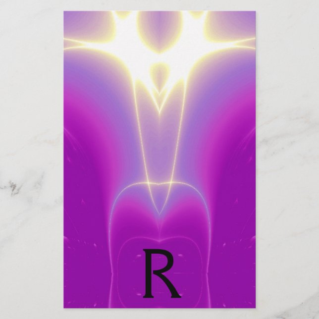 ABSTRACT PURPLE FUCHSIA WHITE LIGHT WAVES MONOGRAM STATIONERY (Front)