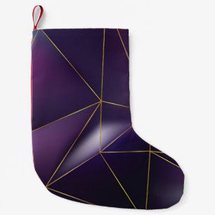 Abstract purple geometric with golden lines small christmas stocking