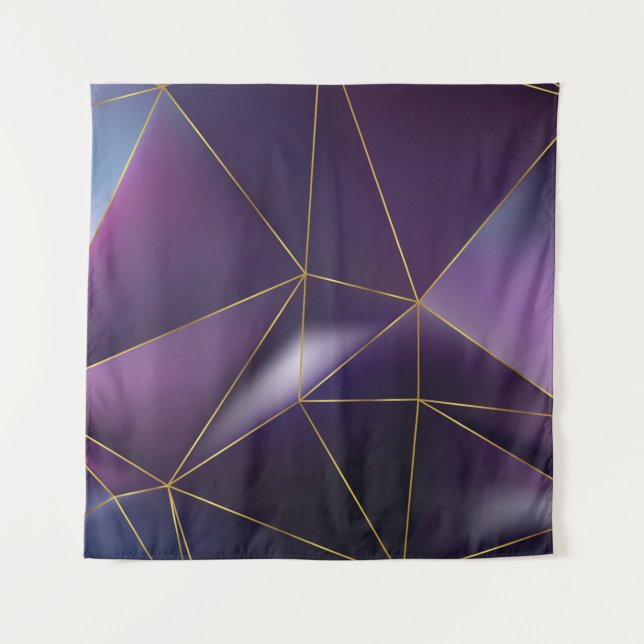 Abstract purple geometric with golden lines tapestry (Front)