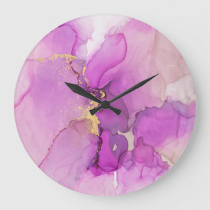 Abstract purple, gold: mixing acrylics. large clock