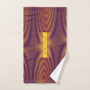 Abstract Purple & Gold Psychedelic Stripes, Trippy Bath Towel Set