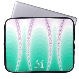 Abstract Purple Green Gradient Fractal Monogram Laptop Sleeve