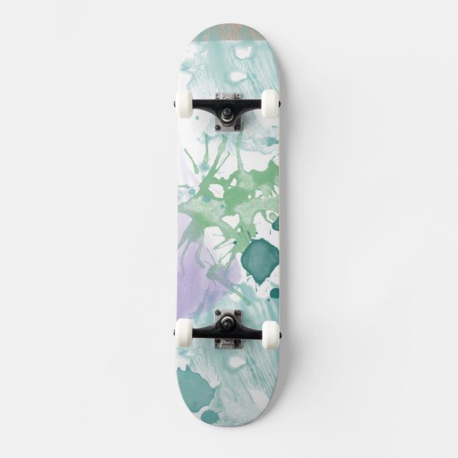 Abstract Purple Green Paint Skateboard (Front)