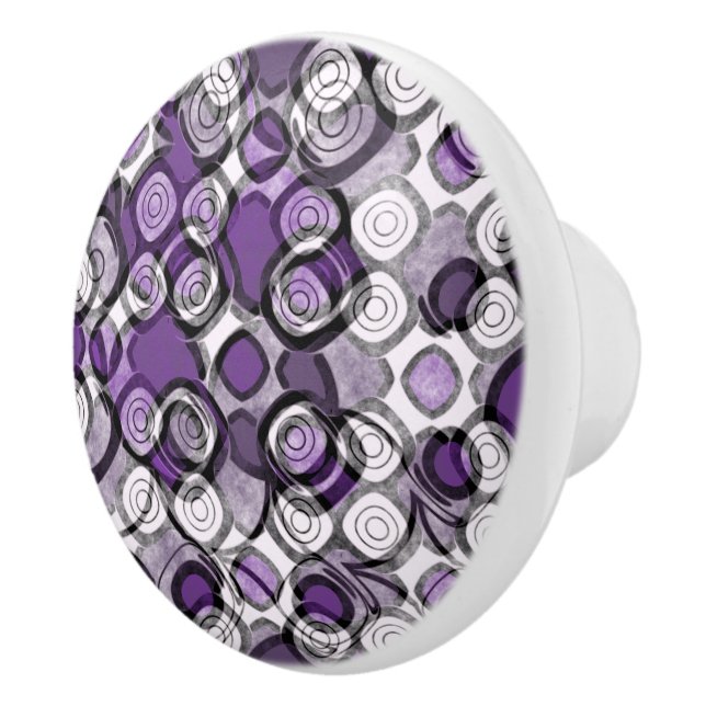 Abstract Purple, Grey and Black Circle Pattern Ceramic Knob (Right)