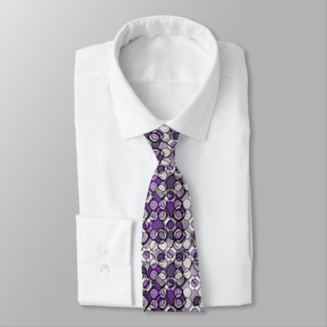 Abstract Purple, Grey and Black Circle Pattern Tie (Tied)