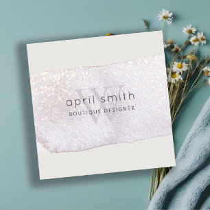 Abstract Purple Lilac Brush Stoke Monogram Shiny Square Business Card