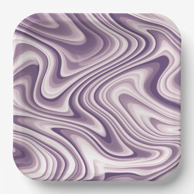 Abstract Purple Liquid Marble Paper Plate (Front)