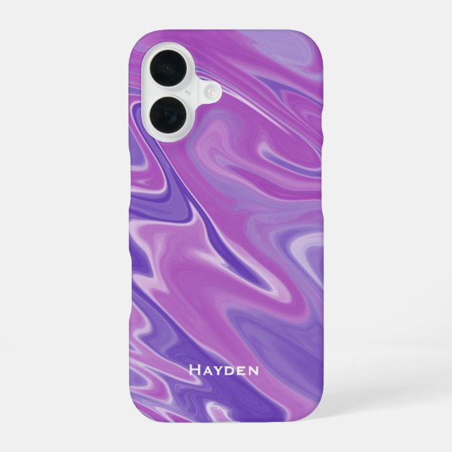 Abstract Purple Liquid Marble Personalised iPhone 16 Case (Back)
