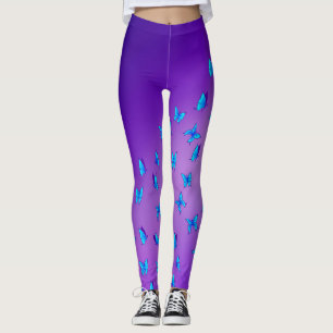 Abstract Purple Moon and Butterflies  Leggings