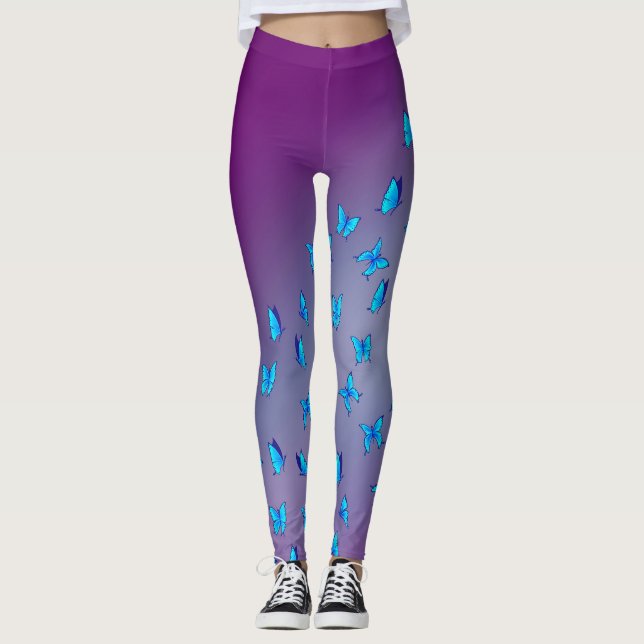 Abstract Purple Moon and Butterflies  Leggings (Front)