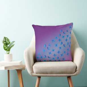 Abstract purple Moonbeams and Butterflies Cushion