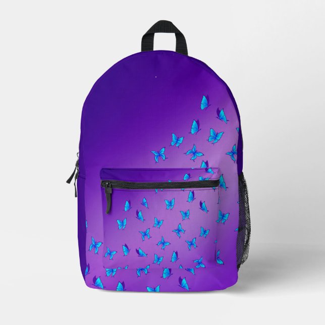Abstract Purple Moonbeams and Butterflies  Printed Backpack (Front)