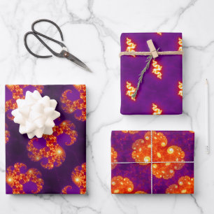 Abstract Purple Orange Fractal Art Pattern Wrapping Paper Sheet