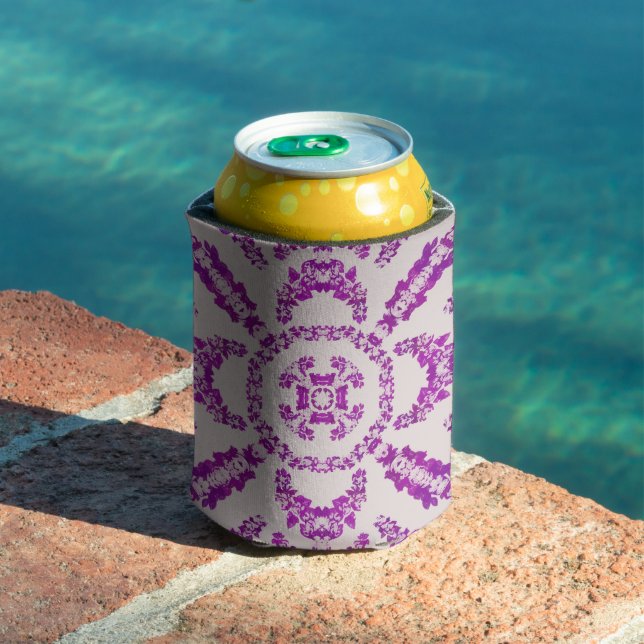 Abstract Purple Orchid Flower Design Pattern Art Can Cooler (In Situ Pool)