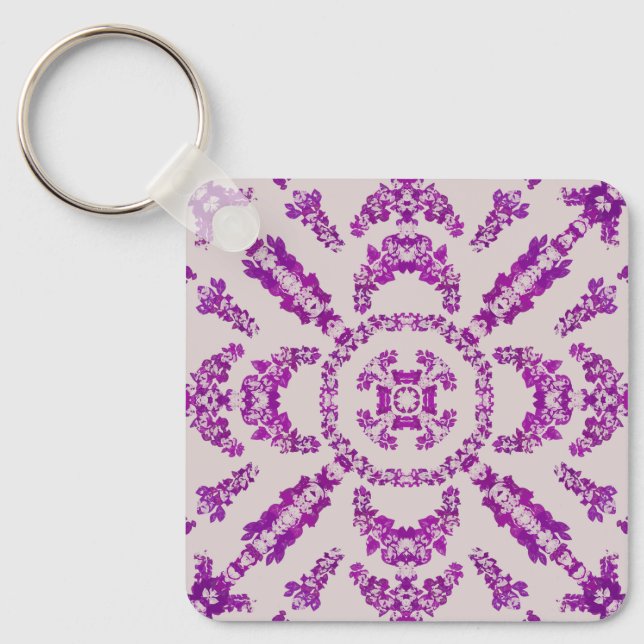 Abstract Purple Orchid Flower Design Pattern Art Key Ring (Front)