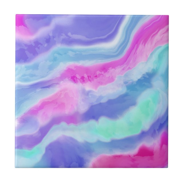 Abstract Purple Pink and Aqua Ceramic Tile (Front)