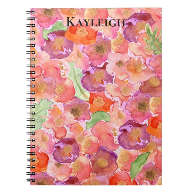  Abstract Purple Pink Flowers Notebook (Front)