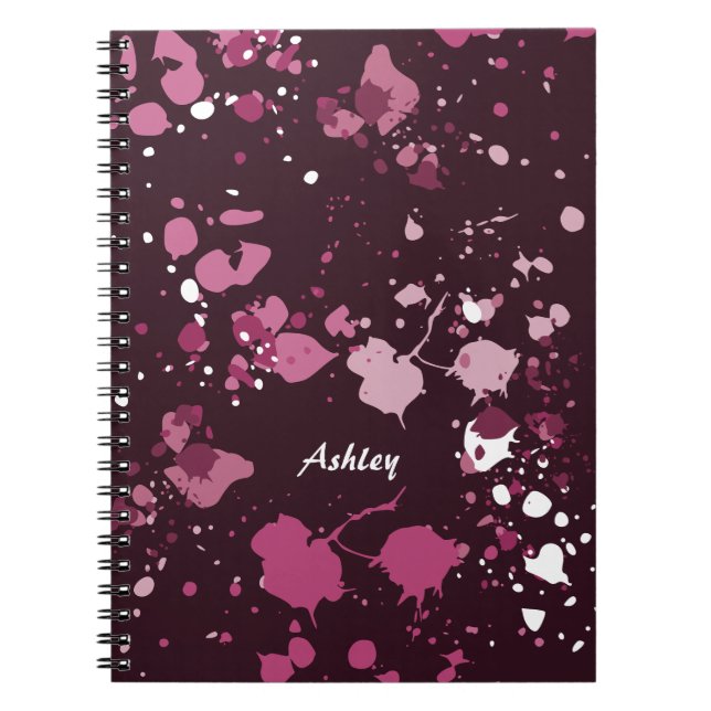 Abstract Purple Pink Paint Splatter Splash Drops Notebook (Front)