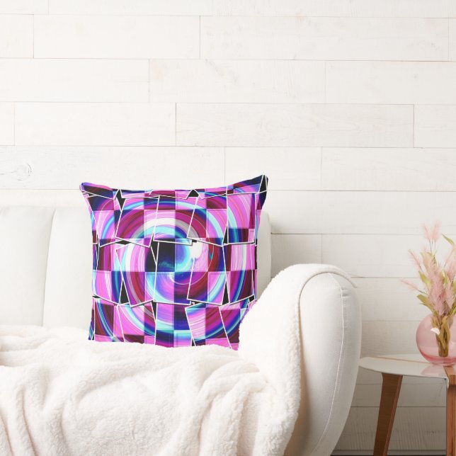 Abstract Purple Pink Squares Geometric Pattern Cushion (Couch)