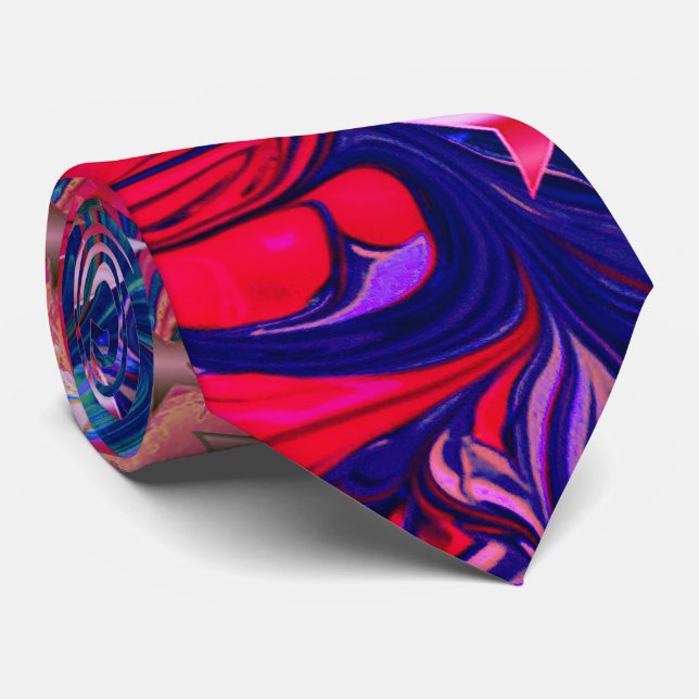 Abstract Purple Red Lilac Stars Festive Christmas Tie (Rolled)