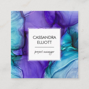 Abstract Purple & Teal Alcohol Ink Liquid Art Square Business Card