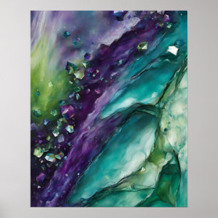 ABSTRACT PURPLE TEAL GREEN MARBLE ART POSTER