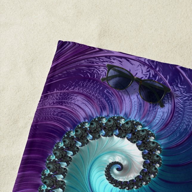 Abstract Purple Turquoise Gradient Spiral Fractal Beach Towel (In Situ)