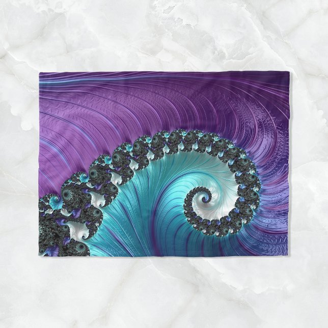 Abstract Purple Turquoise Gradient Spiral Fractal Fleece Blanket (Creator Uploaded)