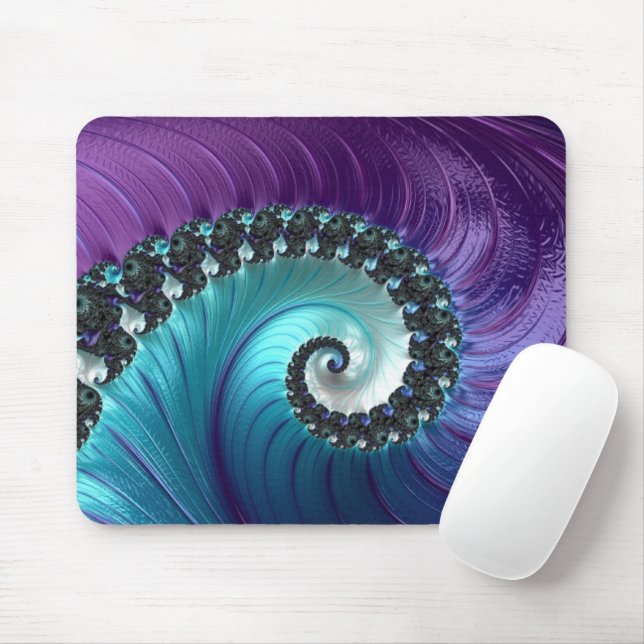 Abstract Purple Turquoise Gradient Spiral Fractal Mouse Mat (With Mouse)