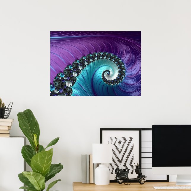 Abstract Purple Turquoise Gradient Spiral Fractal Poster (Home Office)
