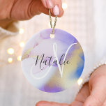 Abstract Purple Watercolor Luxurious Ceramic Tree Decoration<br><div class="desc">Easily personalize this glamorous style abstract lilac watercolor paint and faux gold spray background with your custom details.</div>