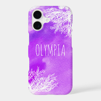 Abstract purple watercolor splash and white reef